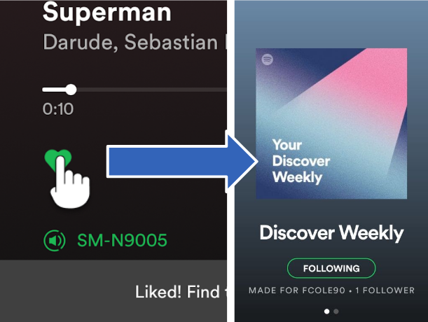 User pressing like on a song in Spotify